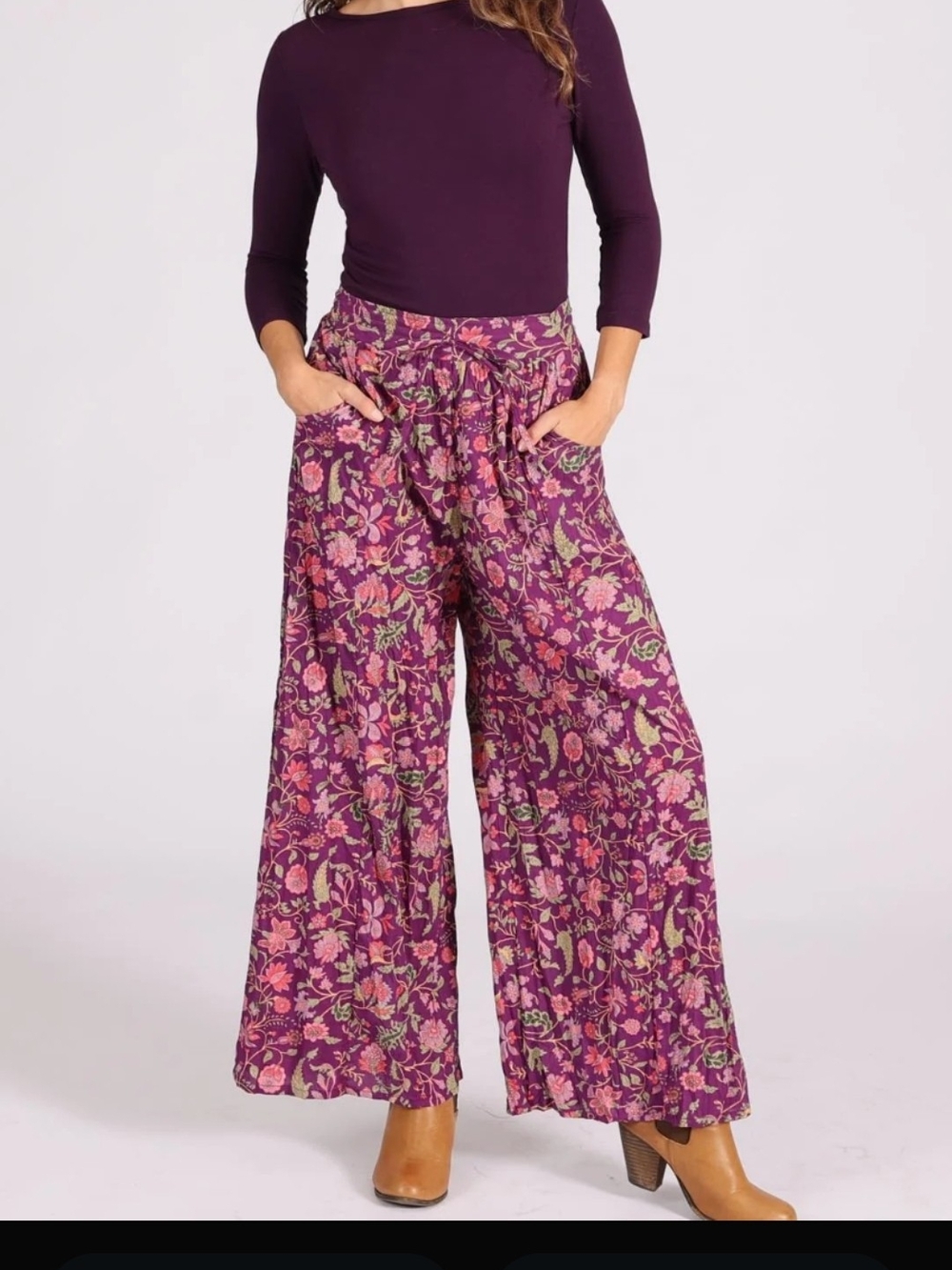 hippie laundry Purple Floral Wide Leg Palazzo Pants